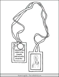 Scapular Coloring Sheet Coloring sheet of the brown scapular with text.